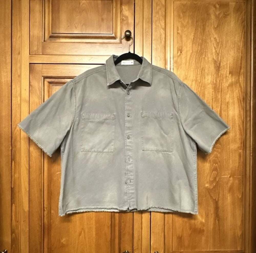 Zara Grey Garment Dyed Short Sleeve Boxy Work Shirt